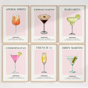 6er Set Cocktail Wall Art Prints | Sofortdownload | Bar Warenkorb Dekor Cocktail Poster | Party Signature Drink Zeichen | Trendy Wand Retro