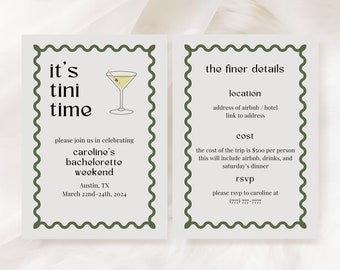 It's Tini Time Bachelorette Invitation and Itinerary Digital Template, Custom Martini Bachelorette Party Invitation and Itinerary