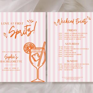 Modello digitale di invito e itinerario per addio al nubilato Love At First Spritz, modello digitale di invito per addio al nubilato personalizzato 5 x 7 pollici