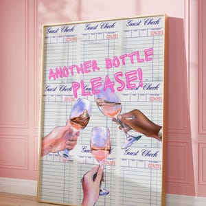 Another Bottle Please! Art Print | Instant Download | Pink Guest Check Wine Bar Cart Decor Cocktail Poster | Bar Cart Decor Cocktail Poster