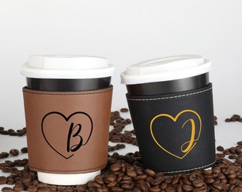 Manga de copa, Regalo de pareja, Regalo de San Valentín, Manga de copa personalizada, Manga de copa de cuero, Regalo para parejas, Manga de taza de café personalizada