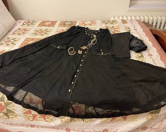 Pakistani Indian black color Angrakha (maxi dress). Hand made three piece dress.