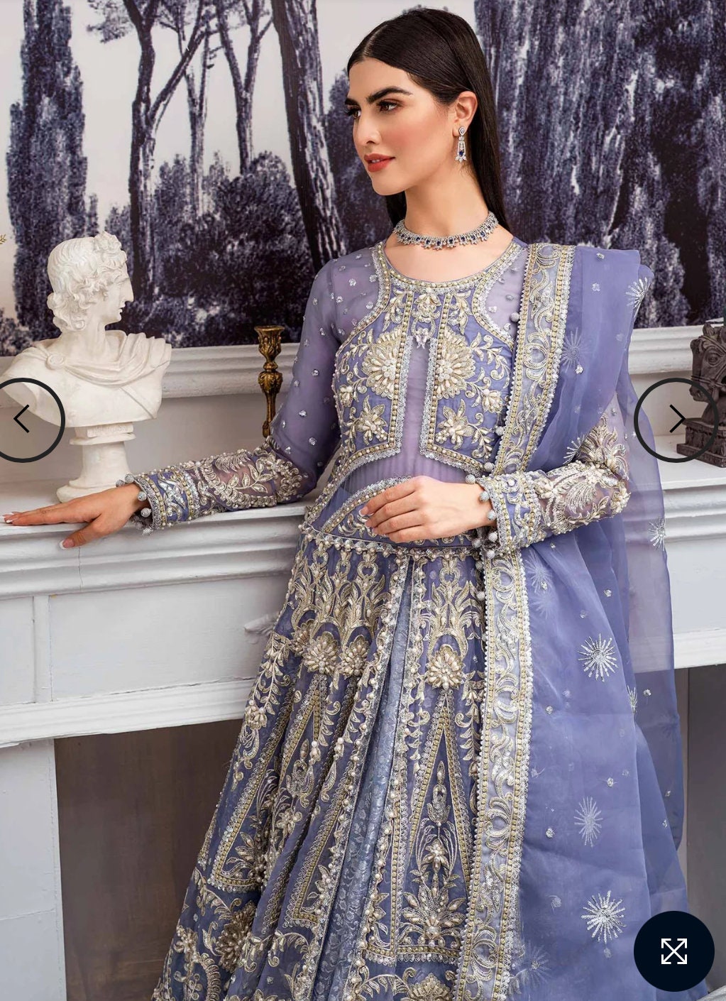 Maria B Pakistani Wedding Maxi Dress: Embroidered Silk Party Wear (Size L)