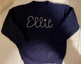 Kids Crewneck Navy Chunky Name Sweater