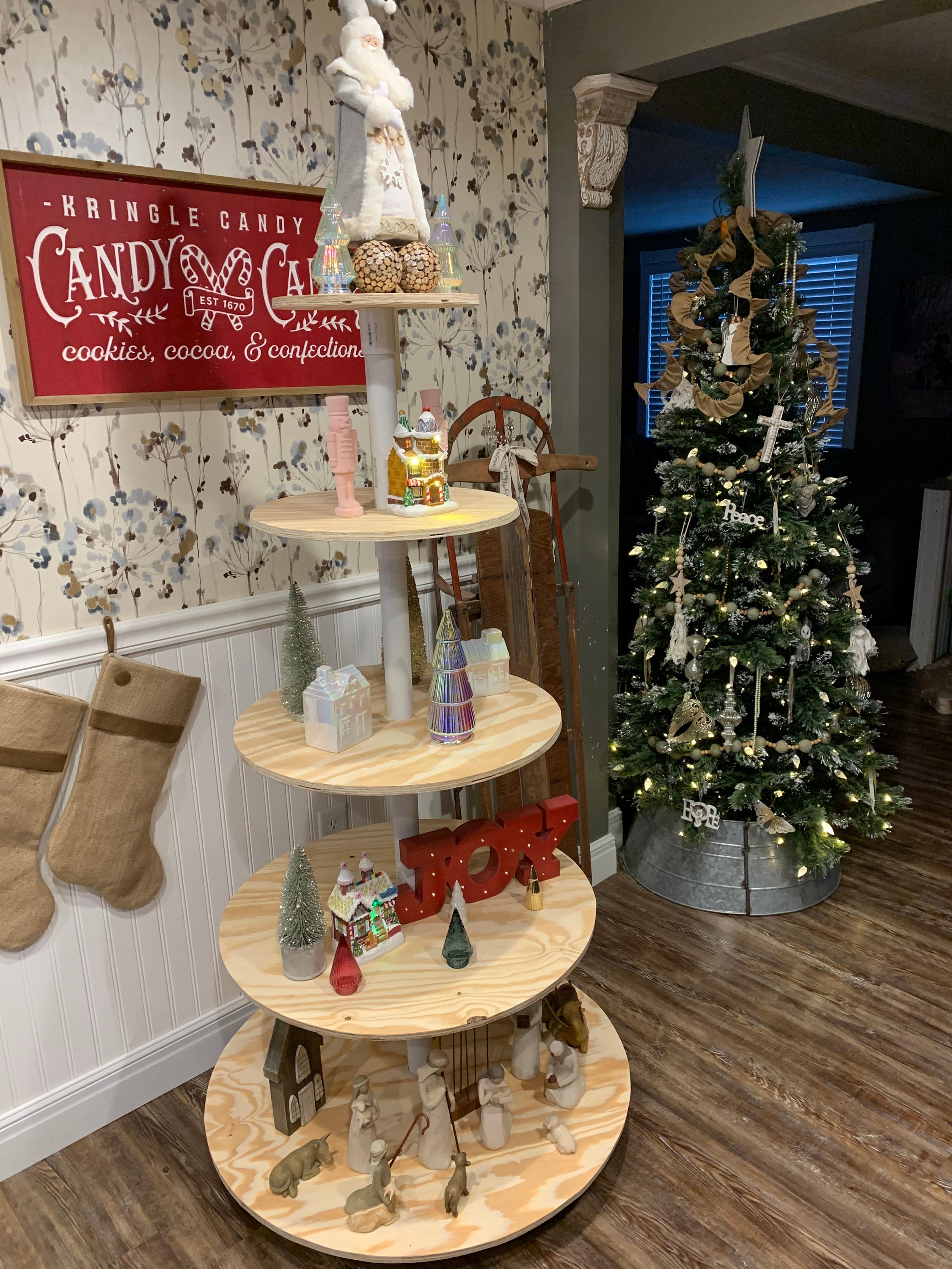 Christmas Village Display Tree With Shelves Can Be Used, 45% OFF