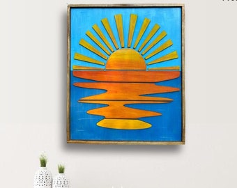 Sunrise Wooden Wall Art Sea Sunset Abstract Boho Décor Sun shine Wall Hanging Midcentury wall décor Sun Setting over Ocean Mother's Day Gift