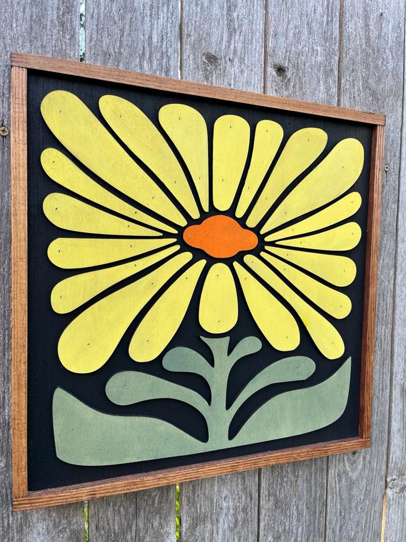 Floral Wall Art Flower Wood Wall Décor Mid Century Wall Decoration