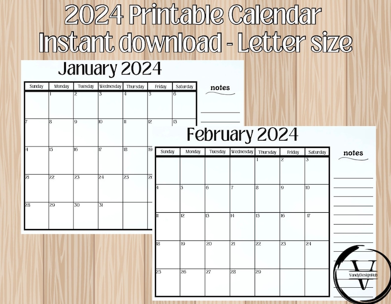 2024 Calendar 2024 Planner Calendar Landscape Letter Size Calendar ...