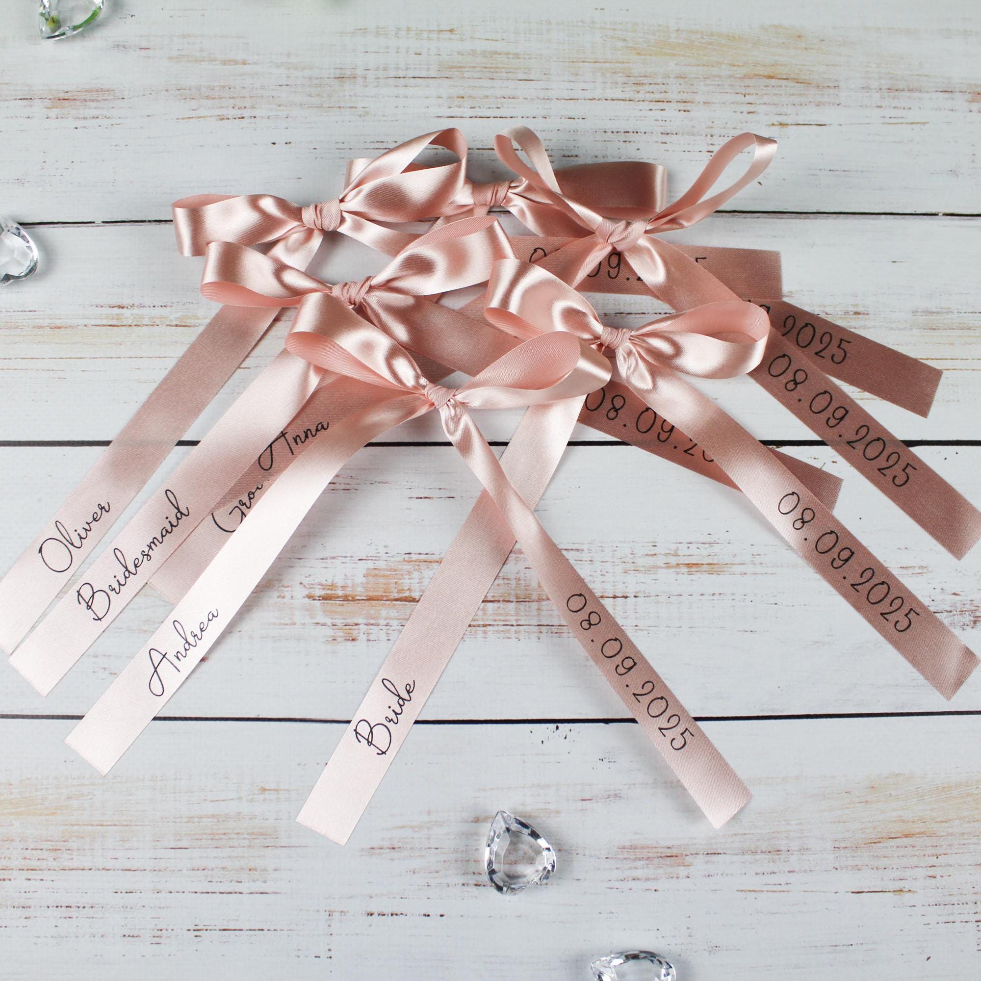 Personalized Satin Ribbon Wine Glass Bow, Custom Wedding Champagne Glass Tags, Name Place Cards for Special Events, 15mm Unique Drink Tags