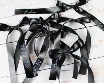 Personalized Satin Ribbon Wine Glass Name Tags Custom Wedding Champagne Glass Bow 15mm Unique Place Cards Drink Name Tags