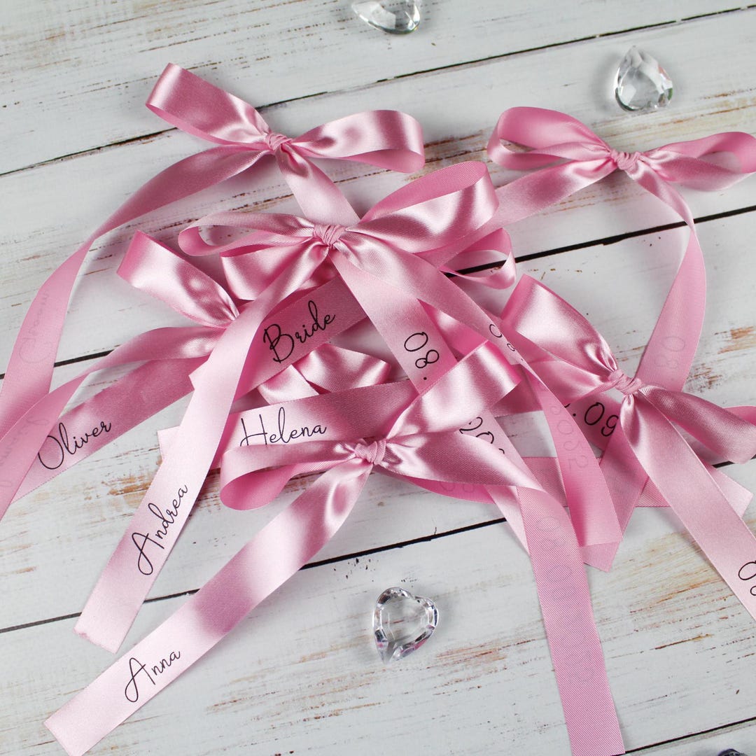 Custom Wine Glass Satin Ribbon Name Tags: Wedding Place Bow - Etsy