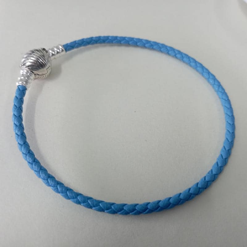 Blue Leather Pandora Blue Rope Bracelet S925 Ale Turquoise Blue Leather Pandora Moments Seashell Bracelet