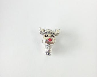 Charm Pandora Rudolph, el reno de la nariz roja, en plata 925, para bolsa de regalo.