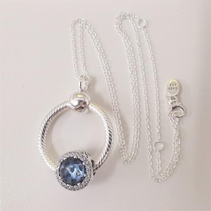 pandora    silver pandora ale s925 moonlight blue medium o pendant necklace set