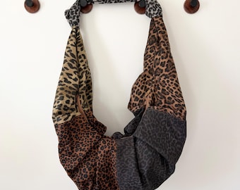 Mixed Leopard Print Oversized Slouchy Hobo Bag - Large Crossbody Bag - Boho Chic Animal Print Shoulder Bag - Handmade Patchwork Tote