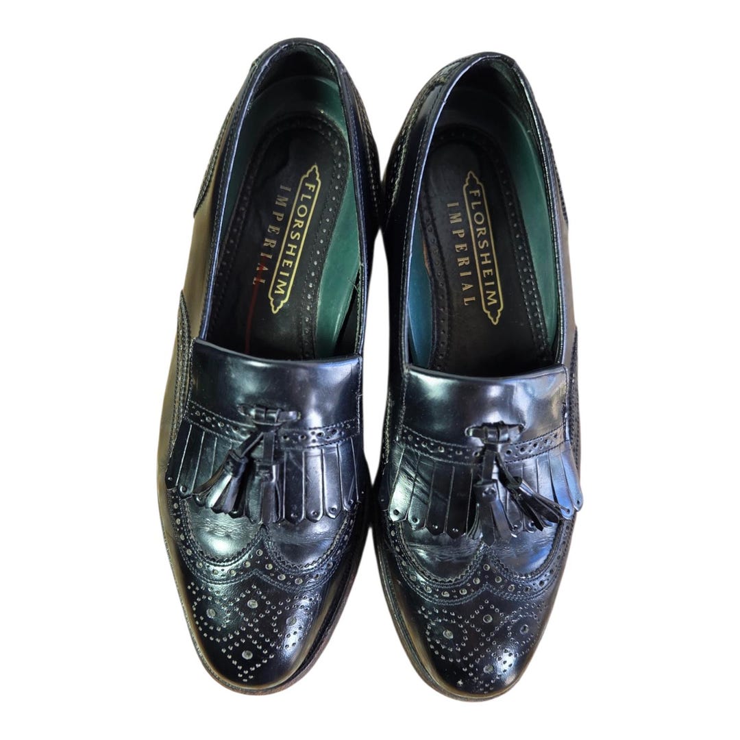 Men's Florsheim Imperial Black Leather Tassel Loafers, Wingtip