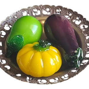 Handblown Art Glass Vegetables and Fruit Figurines, Murano Art Glass Style,  Farmhouse Deco,  Cottage Decor, Kitchen Decor, Tabletop Decor