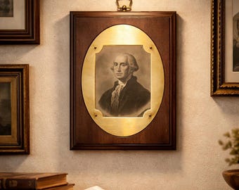 Raro retrato antiguo en miniatura de George Washington montado en placa de madera. Decoración de oficina, decoración de pared para galería histórica.