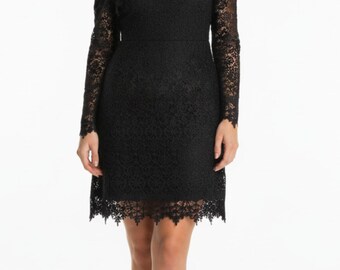 Women's Posh Sexy Cocktail Party Luxurious  Black One Shoulder Lace Midi Dress L