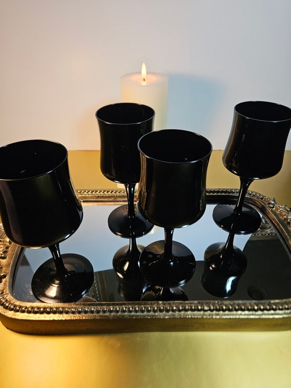 Vintage 60s Black Amethyst Glass Goblets