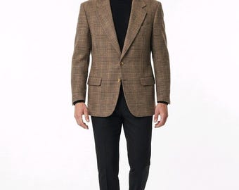 Vintage Christian Dior Monsieur Brown Plaid Sport Coat Blazer 50 R, Wool Silk Luxurious Designer Sophisticated Blazer Jacket