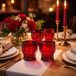 A Set of 4 Viking Georgian Ruby Red Tumblers, Luxurious Elegant Chic Glassware