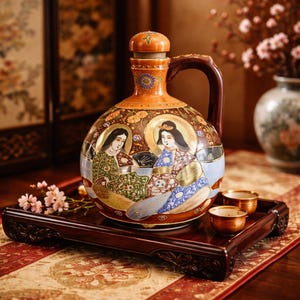 Vintage Kyoto Satsuma Pitcher,Porcelain  Handpainted Godess, Moriage Pottery , Japanese Pottery, Chinoiserie Decor, Gifts , Valentine's Gift
