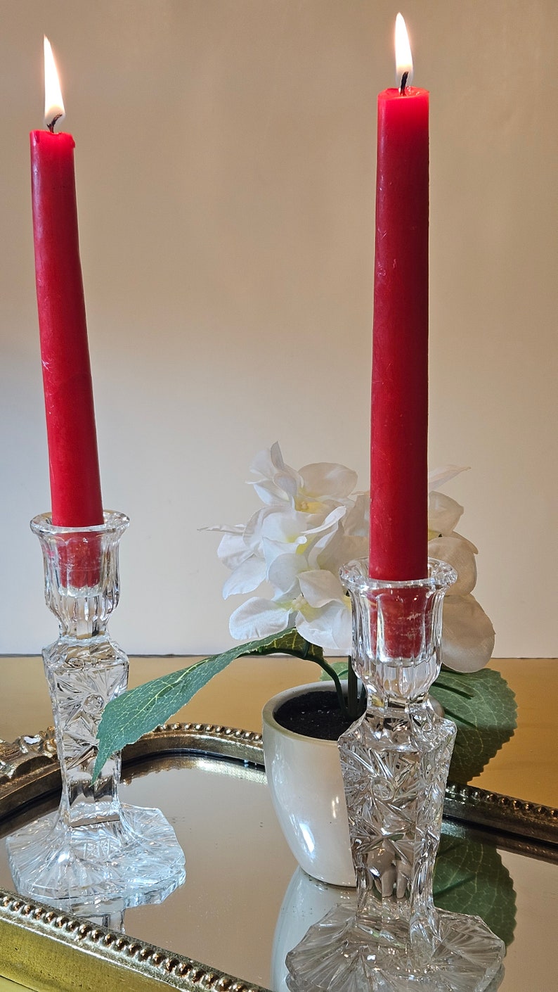 Vintage Violetta 24 Lead Hand Cut Crystal Taper Candle Holdersticks From Poland Etsy