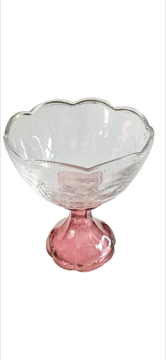 Vintage Le Smith Pink Pedestal  Clear Glasss Compotes/Vintage  Bowls With Scalloped Rim/Le Smith Bowls