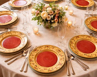 Set Of 4 Ambiance Romance By Nanette Vacher Handpainted Designer Luxurious Discontinued Plates  8", Valentine's Gift, Cottagecore French