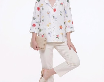 Women's Tuckernuck Floral Lightweight Designer Summer Y2K Luxurious Designer Romantic Chic Feminine Cottagecore Summer Relaxed Blouse Size S