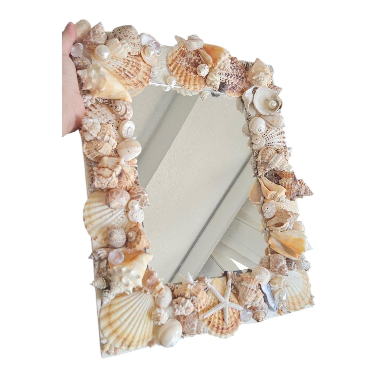 Nautical Seashell Mirror, Beachy Mirror, Handmade Mirror, Vanity Mirror ...