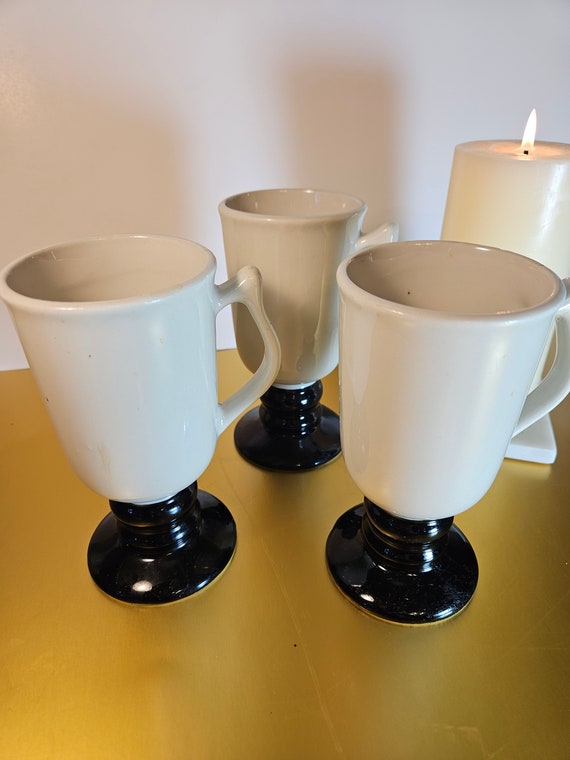 Vintage Hall Footed Coffee Mugs White and Black base #1272 , USA