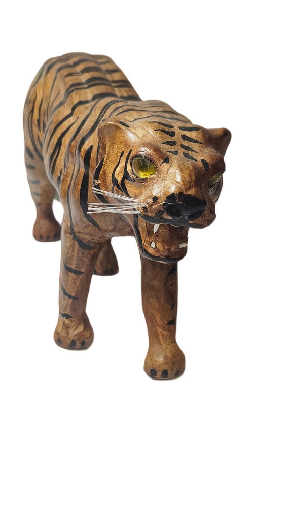 Vintage Leather  Wrapped Tiger, Handpainted Tiger Model 1970s, Gifts For Him, Father's Day Gifts,Gifts For Husband, Housewarming Gifts