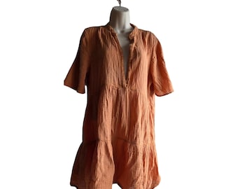 Vintage Anthropologie The Kallie FlowyTunic Brownish/Orange Bohemian Organic Cotton Dress Size S
