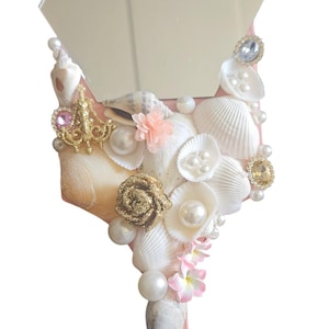Embellished Seashell Mirror. Gifts For Her,  Bridal Gifts, Christmas Gifts, Beachy Mirror, Coastal Mirror, Mermaid  Mirror,Handmade  Mirror