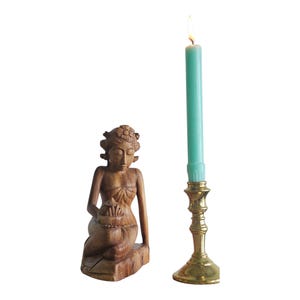 Hand-Carved Folklore Art Statuette Pensive Balinese Lady Dencer Art Sculpture, Bali, Indonesia,1950s, 8&quot;H×5.5&quot;W