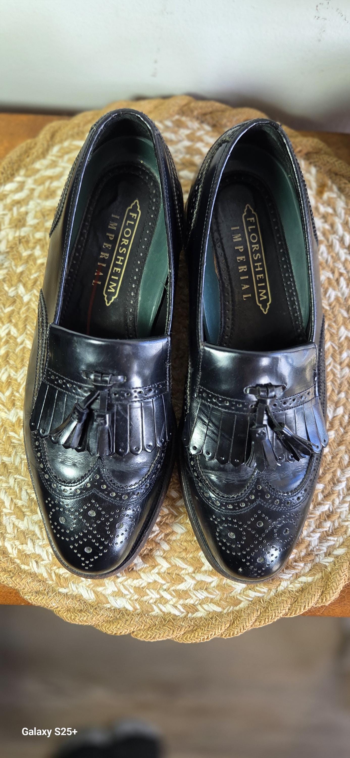 Men's Florsheim Imperial Black Leather Tassel Loafers, Wingtip