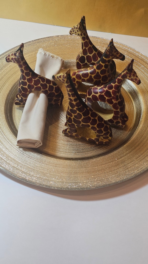 Vintage Hand Carved Wooden Giraffe Napkin  Rings Made in Kenya,  Gifts For Her,  Housewarming Gifts, Table Hall,  Wooden Napkin Holders