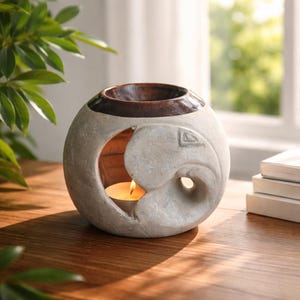 Vintage Sculptural Organic Elephant Art Pottery Handcarved Aromatherapy Essential Oil Burner Diffuser,Pottery Scent Burner, Valentine's Gift