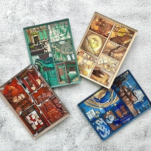 Magic World 4 huizen School slaapzaal gemeenschappelijke kamers acryl koelkastmagneten, handgemaakt, ideaal voor collecties of cadeaus voor fans