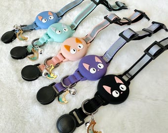 Katzen-Haustierhalsband mit AirTag-Halter-verstellbarem Band, dehnbar und reflektierend | Sicherer Ausreißer