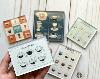 Coffee Types Acrylic Fridge Magnets, Coffee Lover Gift
