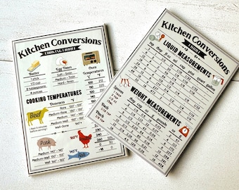 Kitchen Conversions Measurements Cooking Temperature Chart Handy Fridge Magnets
