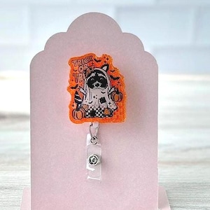 Halloween Racoon Handmade Glitter Retractable Badge Reel