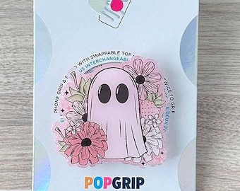 Handmade Acrylic PopSocket – Strawberry Floral Ghost Phone Grip