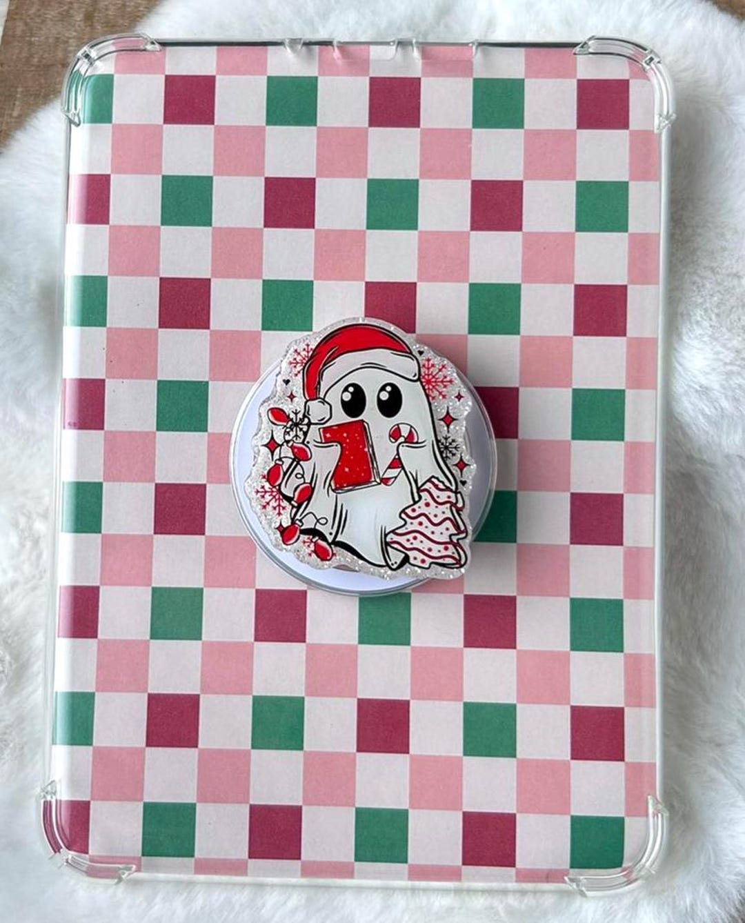 Bookish Christmas Ghost Holding Tree Cake Handmade Glitter Popsocket or ...