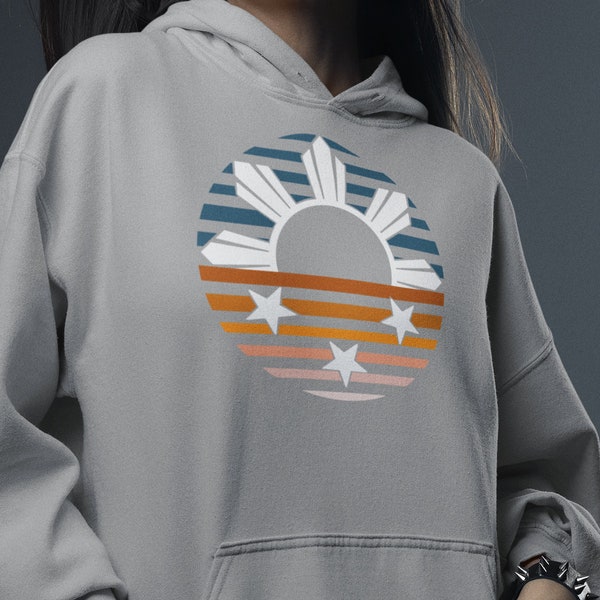 Minimalist Filipino Sun Hoodie, Vintage Philippines Heritage Pullover, Retro Pinoy Pinay Pride Asian Graphic Sweatshirt