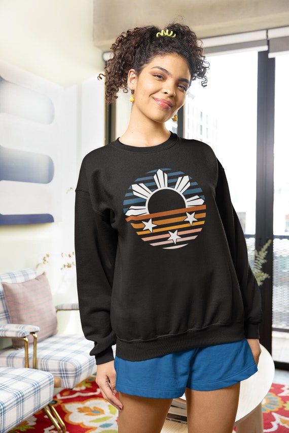 Retro Philippines Sun Crewneck, Filipino Heritage Sweatshirt, Minimalist Pinoy Pinay Pride Asian Graphic Gift