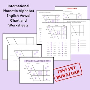Ensemble de grilles de voyelles et de feuilles d&#39;exercices pratiques pour l&#39;orthophoniste et la linguistique Alphabet phonétique international anglais IPA MODIFIABLE à télécharger